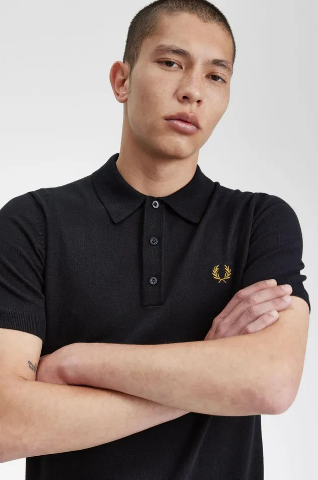 Men Polo Shirts Fred Perry Classic Knitted Shirt Navy