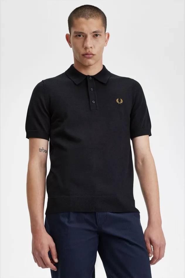 Men Polo Shirts Fred Perry Classic Knitted Shirt Navy