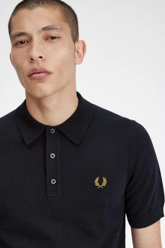 Men Polo Shirts Fred Perry Classic Knitted Shirt Navy
