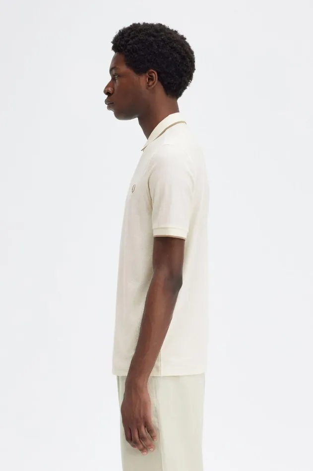 Men Polo Shirts Fred Perry Crepe Piqu Zip Neck Polo Shirt Ecru