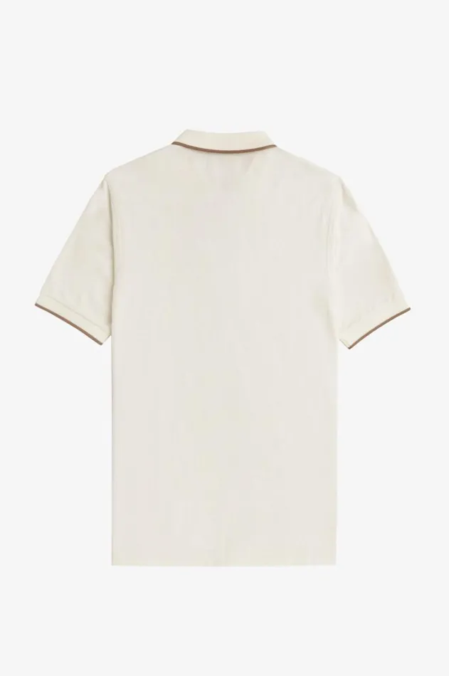 Men Polo Shirts Fred Perry Crepe Piqu Zip Neck Polo Shirt Ecru