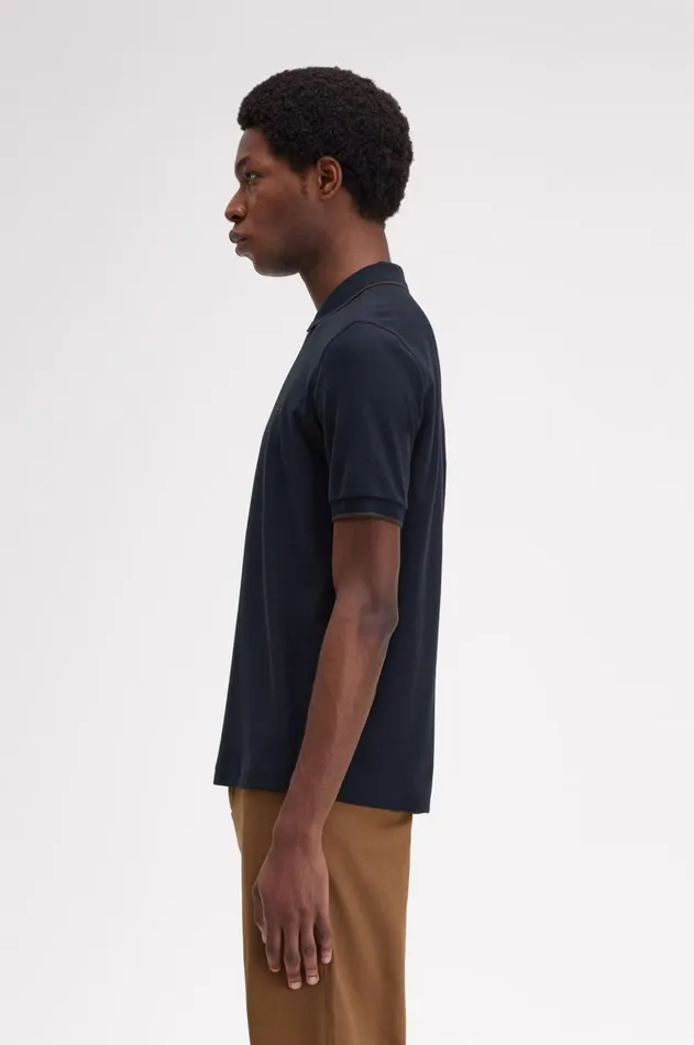 Men Polo Shirts Fred Perry Crepe Piqu Zip Neck Polo Shirt Navy
