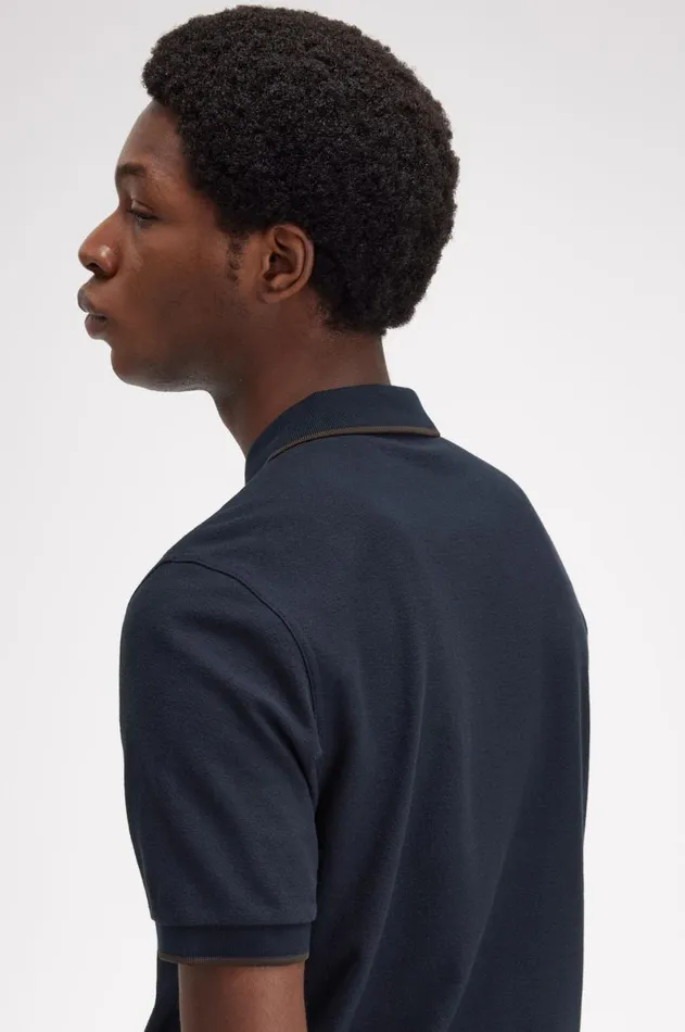 Men Polo Shirts Fred Perry Crepe Piqu Zip Neck Polo Shirt Navy