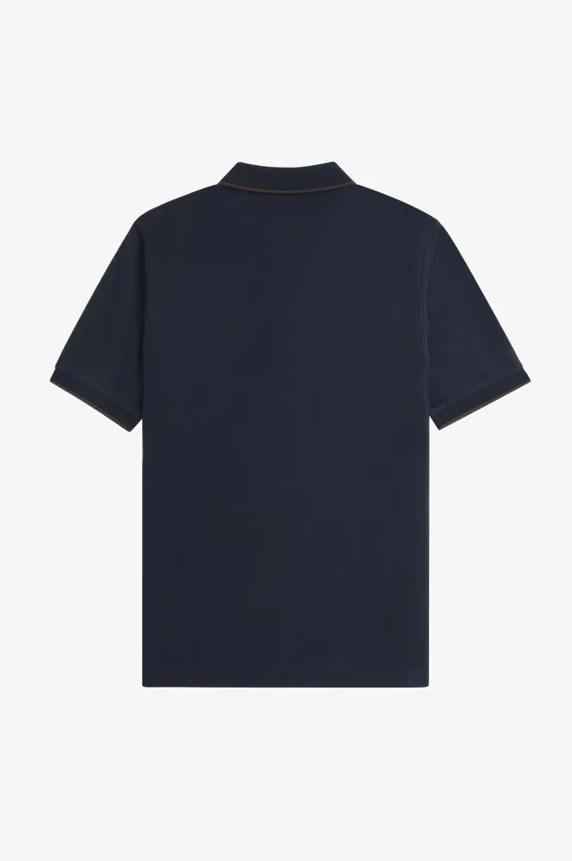 Men Polo Shirts Fred Perry Crepe Piqu Zip Neck Polo Shirt Navy