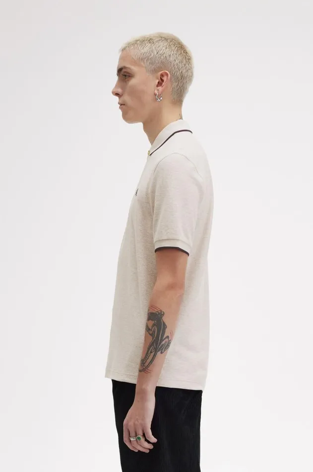 Men Polo Shirts Fred Perry Crepe Piqu Zip Neck Polo Shirt Porridge Marl