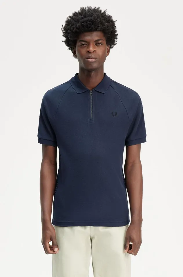 Men Polo Shirts Fred Perry Honeycomb Taped Polo Shirt Dark Carbon
