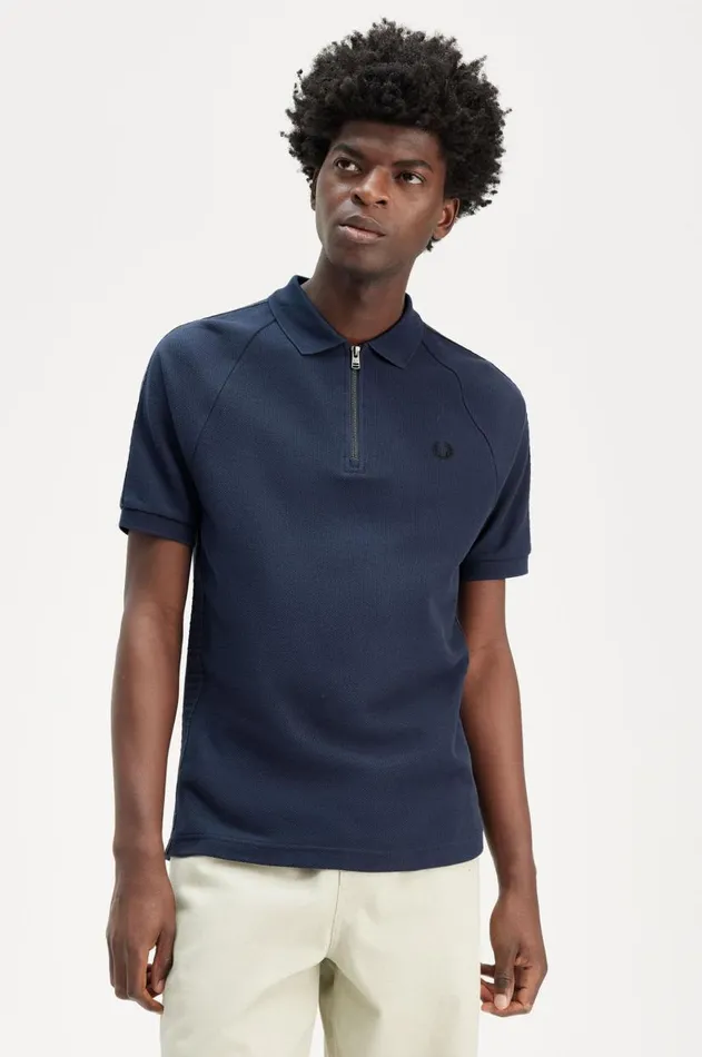 Men Polo Shirts Fred Perry Honeycomb Taped Polo Shirt Dark Carbon