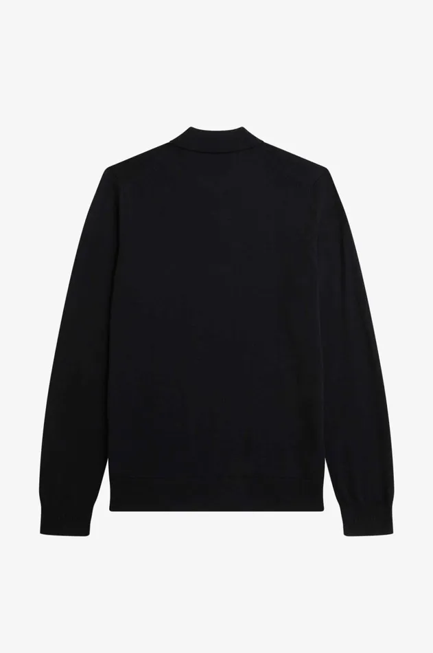 Men Polo Shirts Fred Perry Long Sleeve Knitted Shirt Black