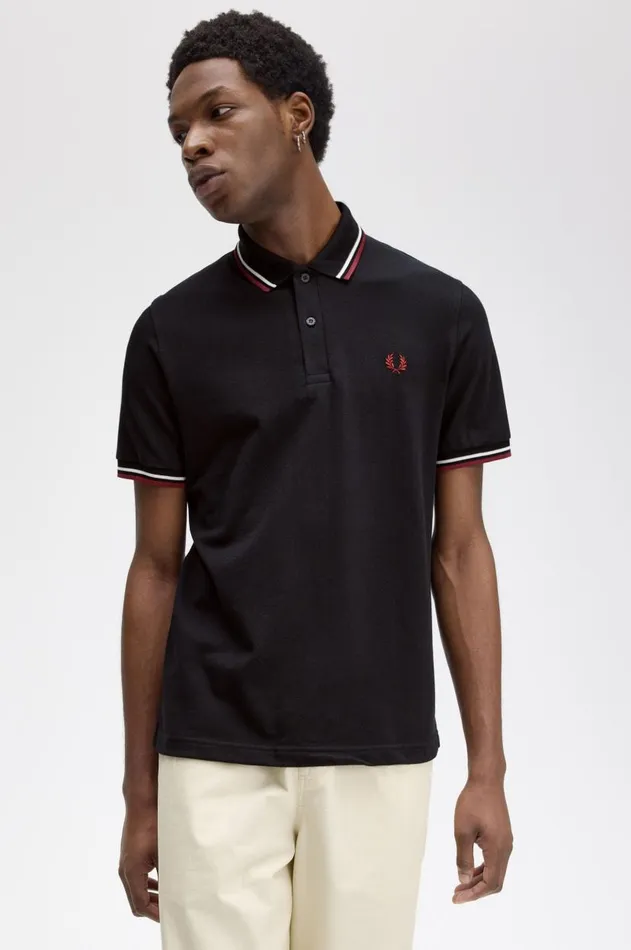 Men Polo Shirts Fred Perry M12 Blackecruoxblood