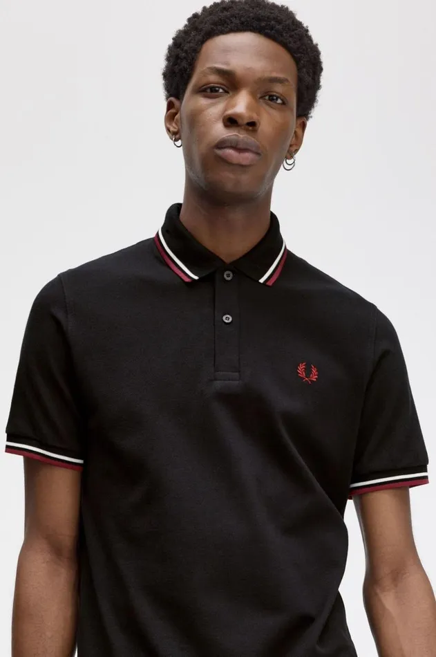 Men Polo Shirts Fred Perry M12 Blackecruoxblood