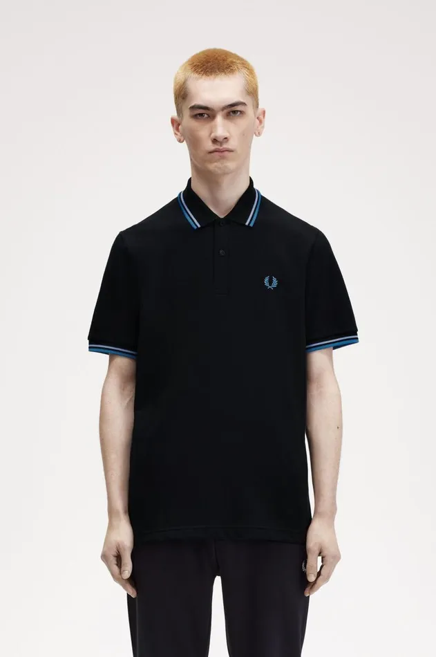 Men Polo Shirts Fred Perry M12 Blackskyrunaway Bay Ocean