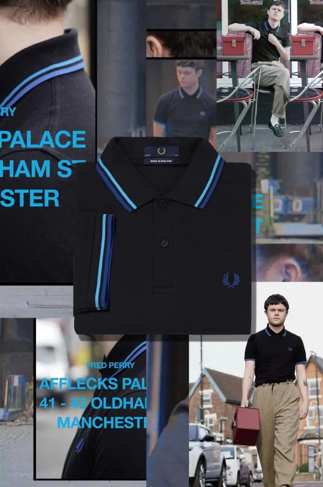 Men Polo Shirts Fred Perry M12 Blackstockport Sky Blue Bluemanchester Blue