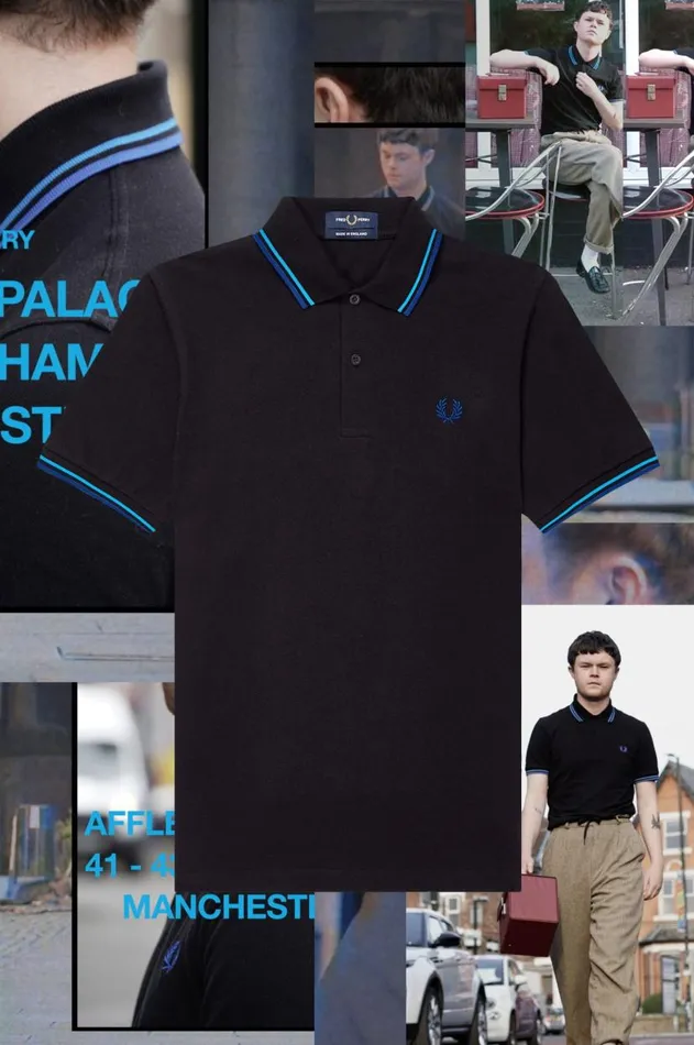 Men Polo Shirts Fred Perry M12 Blackstockport Sky Blue Bluemanchester Blue