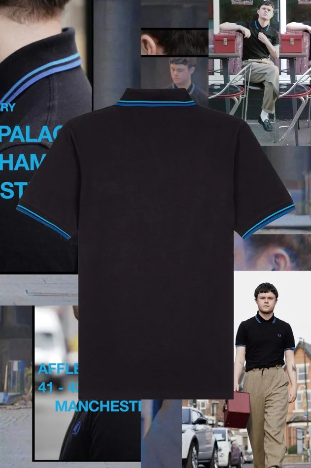 Men Polo Shirts Fred Perry M12 Blackstockport Sky Blue Bluemanchester Blue