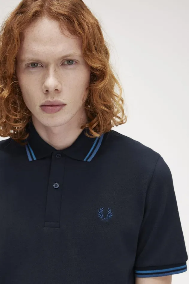 Men Polo Shirts Fred Perry M12 Navyrunaway Bay Oceanmidnight Blue