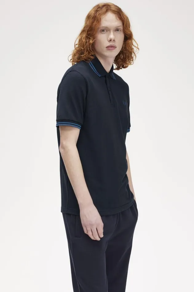 Men Polo Shirts Fred Perry M12 Navyrunaway Bay Oceanmidnight Blue