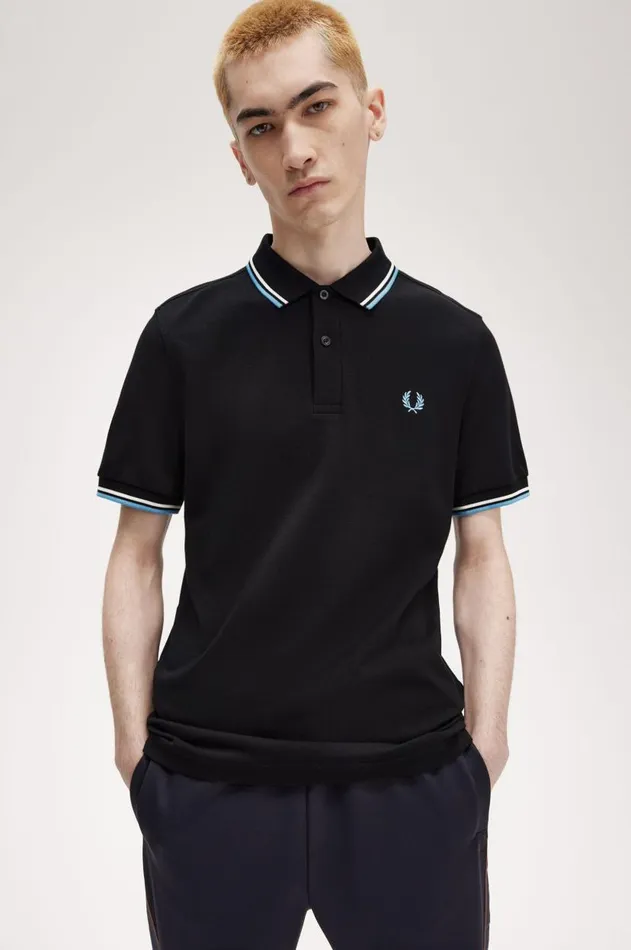 Men Polo Shirts Fred Perry M3600 Blackecrusoft Blue