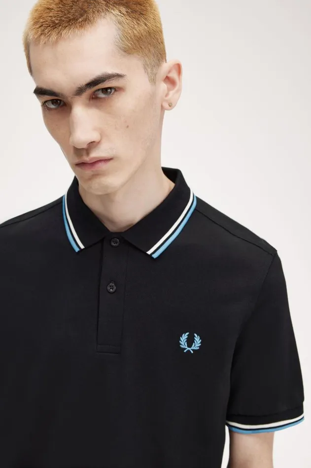 Men Polo Shirts Fred Perry M3600 Blackecrusoft Blue