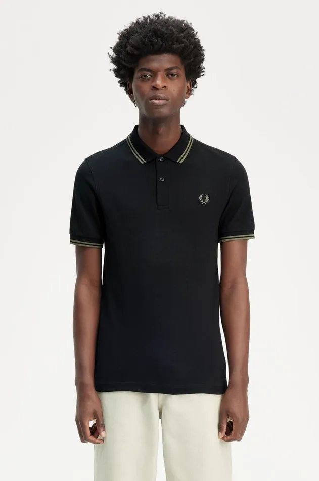 Men Polo Shirts Fred Perry M3600 Blacklaurel Wreath Greenlaurel Wreath Green