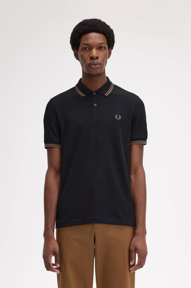 Men Polo Shirts Fred Perry M3600 Blackshaded Stoneshaded Stone