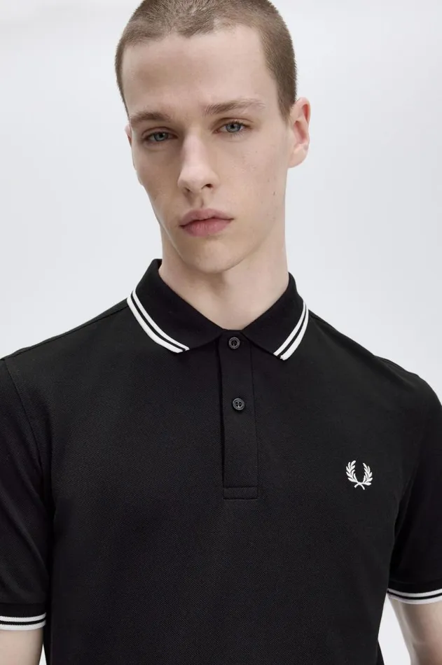Men Polo Shirts Fred Perry M3600 Blackwhitewhite