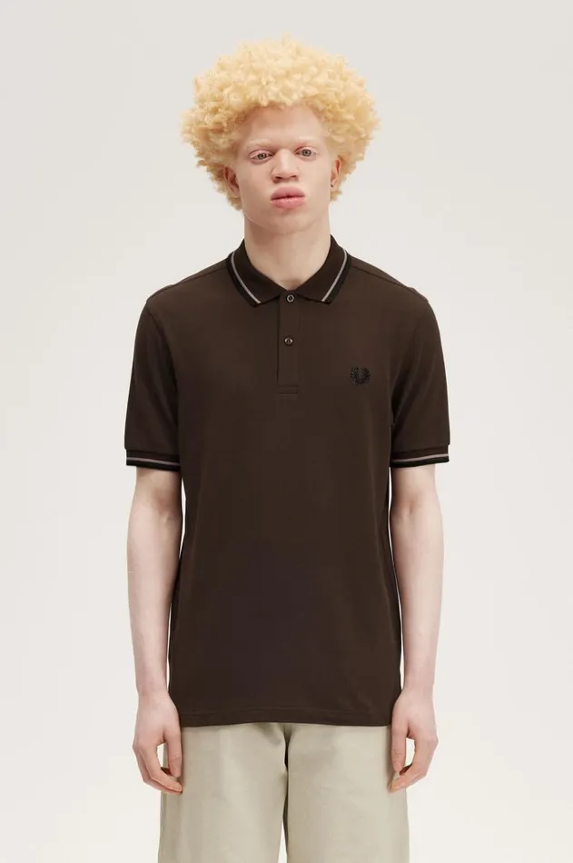 Men Polo Shirts Fred Perry M3600 Burnt Tobaccodark Pinkblack