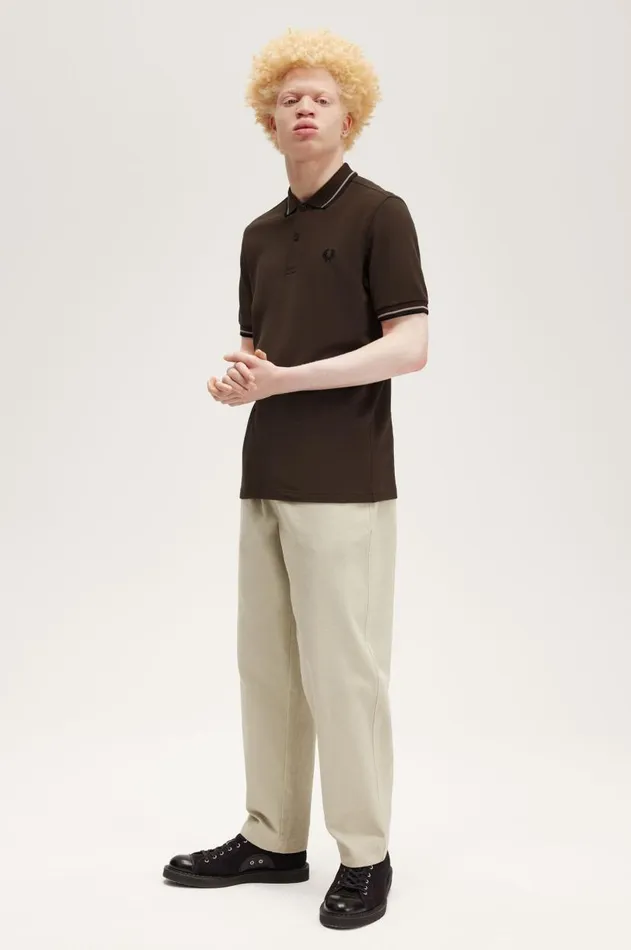 Men Polo Shirts Fred Perry M3600 Burnt Tobaccodark Pinkblack