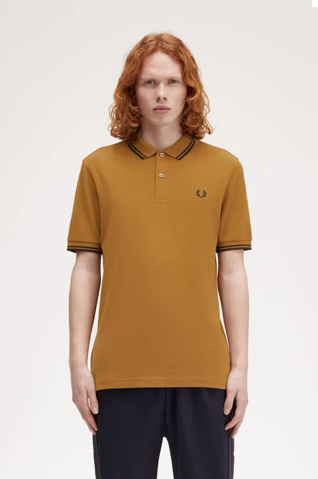 Men Polo Shirts Fred Perry M3600 Dark Caramelblackblack