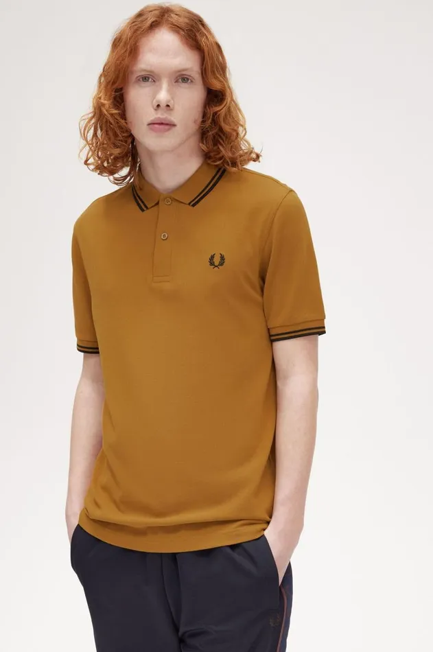 Men Polo Shirts Fred Perry M3600 Dark Caramelblackblack