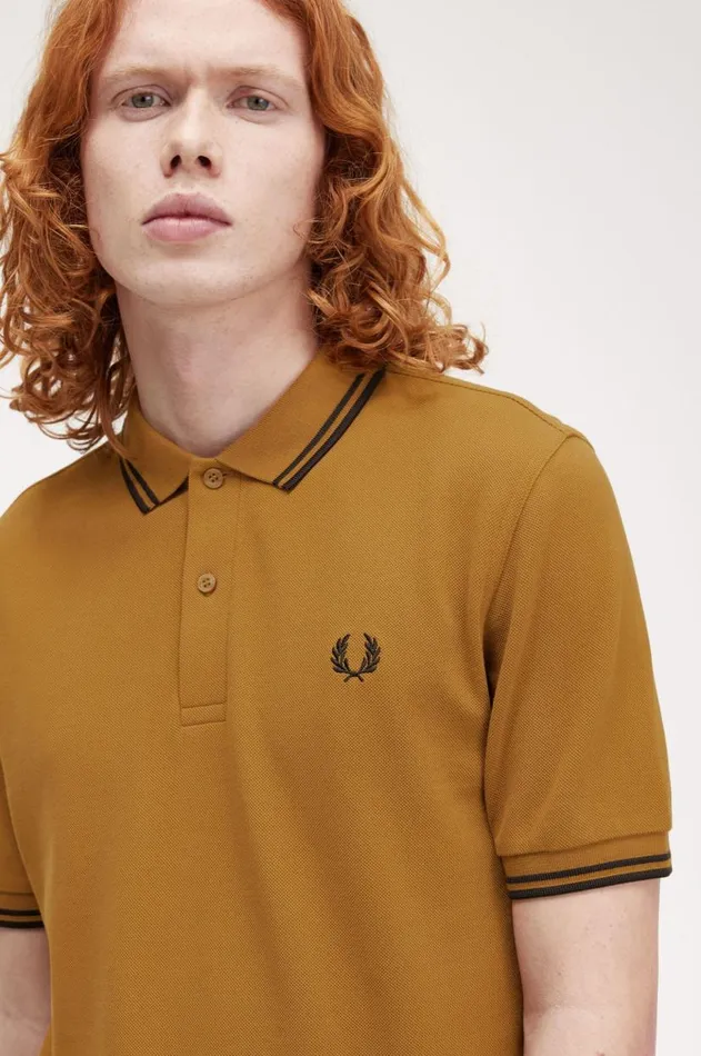 Men Polo Shirts Fred Perry M3600 Dark Caramelblackblack