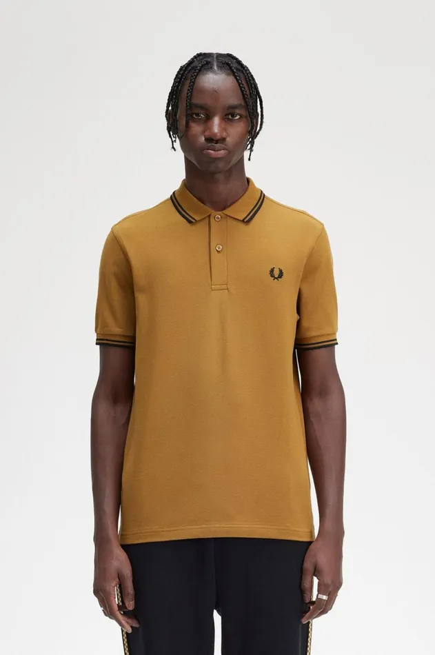 Men Polo Shirts Fred Perry M3600 Dark Caramelblackblack