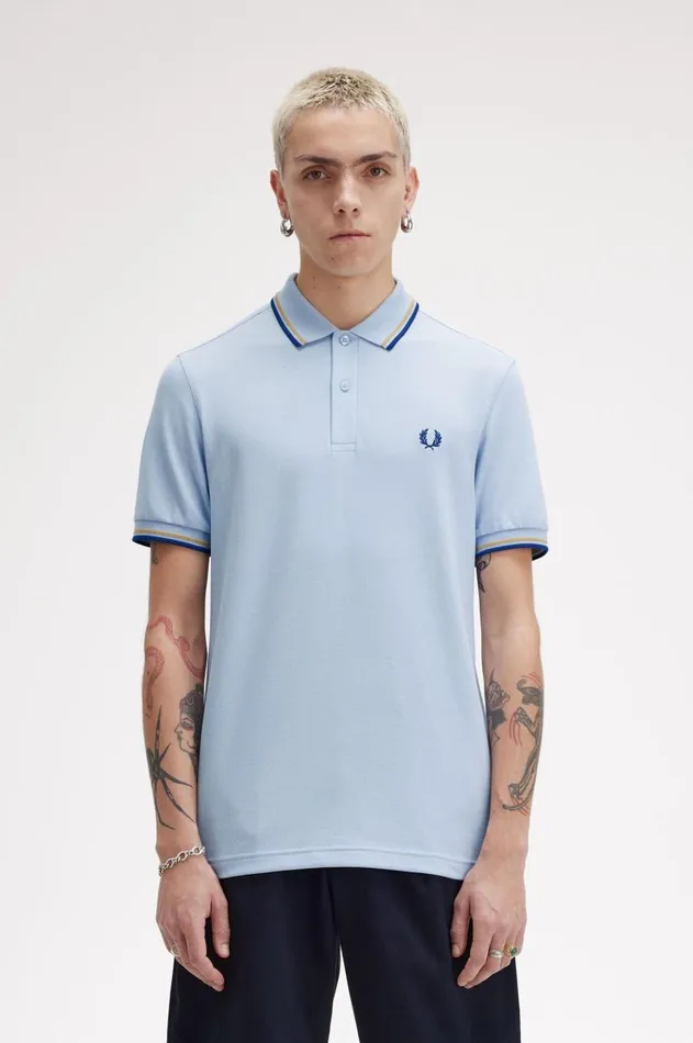 Men Polo Shirts Fred Perry M3600 Light Smokehoneycombshaded Cobalt
