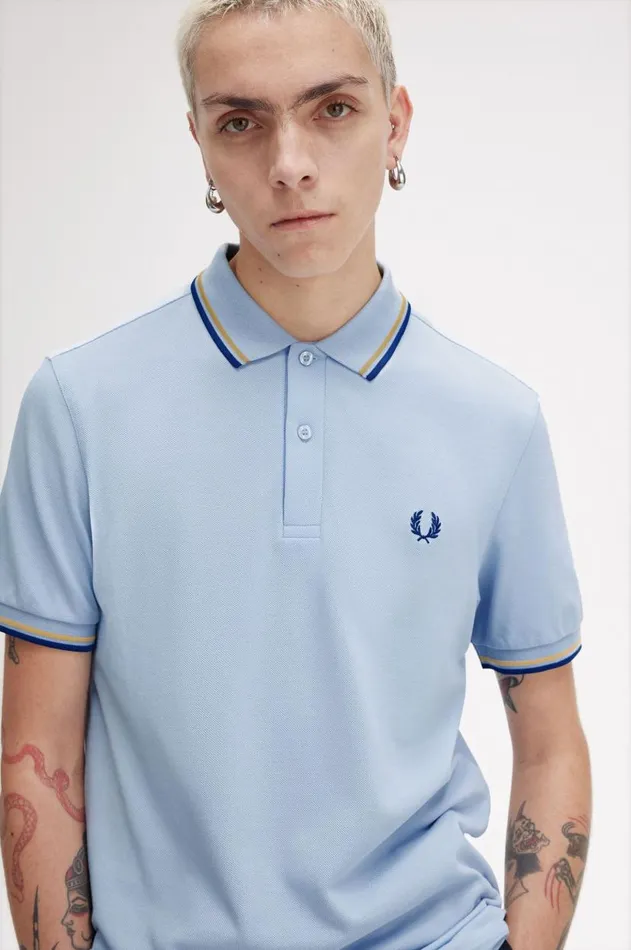Men Polo Shirts Fred Perry M3600 Light Smokehoneycombshaded Cobalt