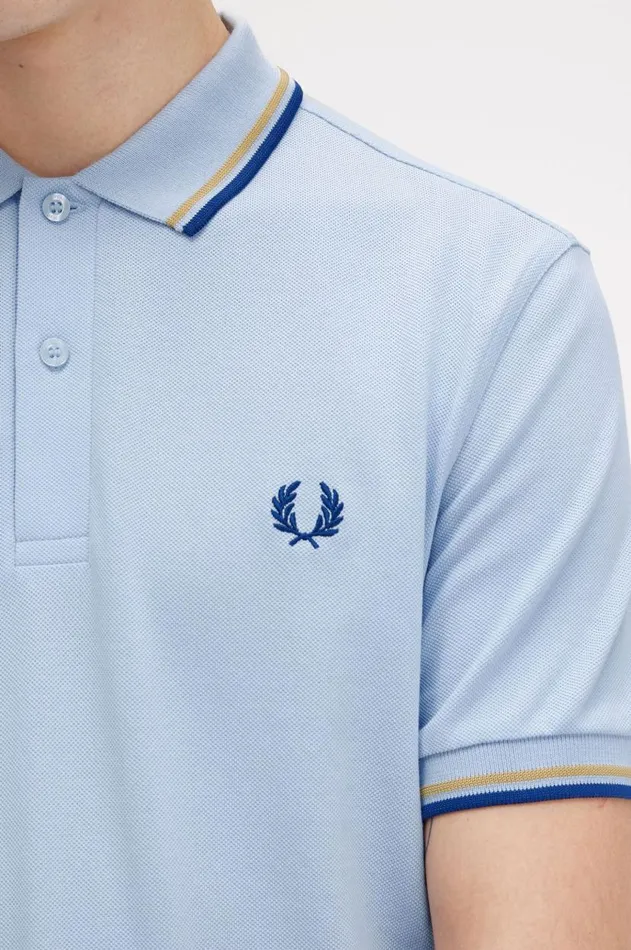 Men Polo Shirts Fred Perry M3600 Light Smokehoneycombshaded Cobalt