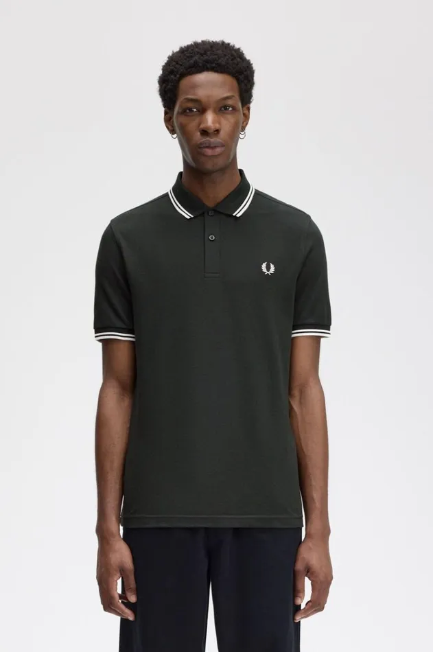 Men Polo Shirts Fred Perry M3600 Night Greensnow Whitesnow White