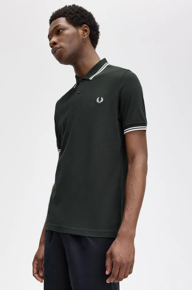 Men Polo Shirts Fred Perry M3600 Night Greensnow Whitesnow White