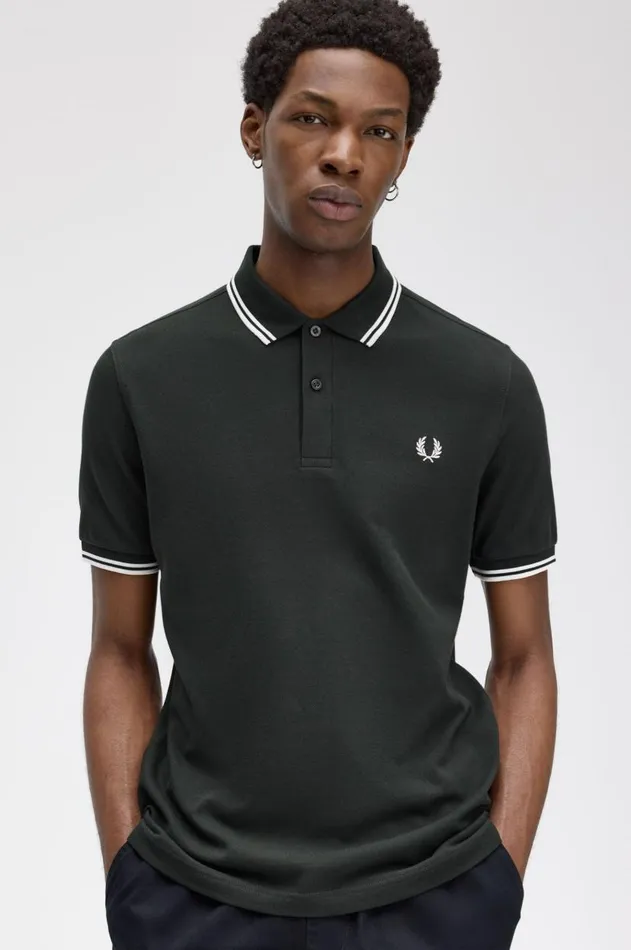 Men Polo Shirts Fred Perry M3600 Night Greensnow Whitesnow White