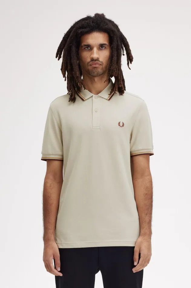 Men Polo Shirts Fred Perry M3600 Oatmealhoneycombwhisky Brown