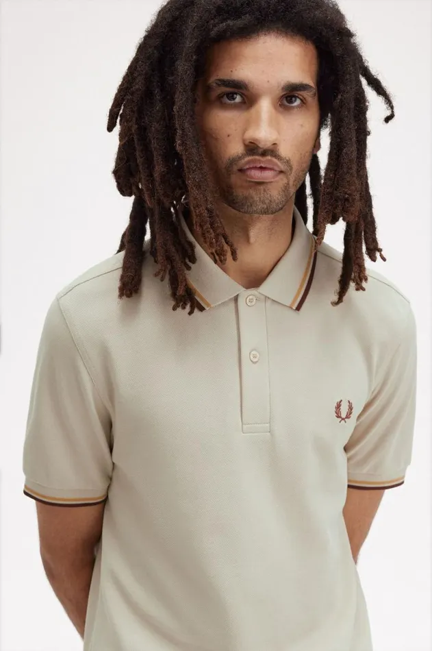Men Polo Shirts Fred Perry M3600 Oatmealhoneycombwhisky Brown