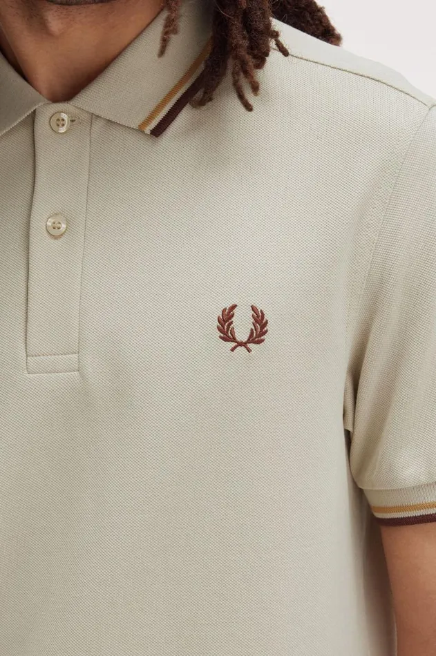 Men Polo Shirts Fred Perry M3600 Oatmealhoneycombwhisky Brown