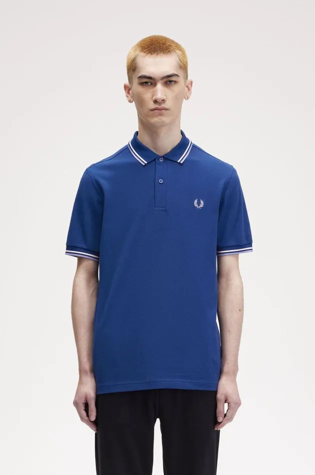 Men Polo Shirts Fred Perry M3600 Shaded Cobaltsnow Whitelight Smoke