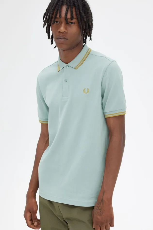 Men Polo Shirts Fred Perry M3600 Silver Bluedark Carameldark Caramel