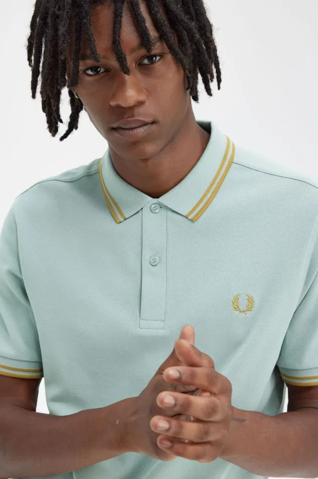 Men Polo Shirts Fred Perry M3600 Silver Bluedark Carameldark Caramel