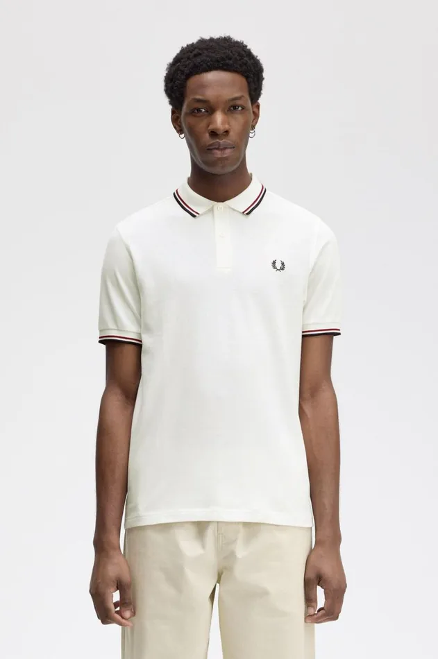 Men Polo Shirts Fred Perry M3600 Snow Whiteburnt Rednavy