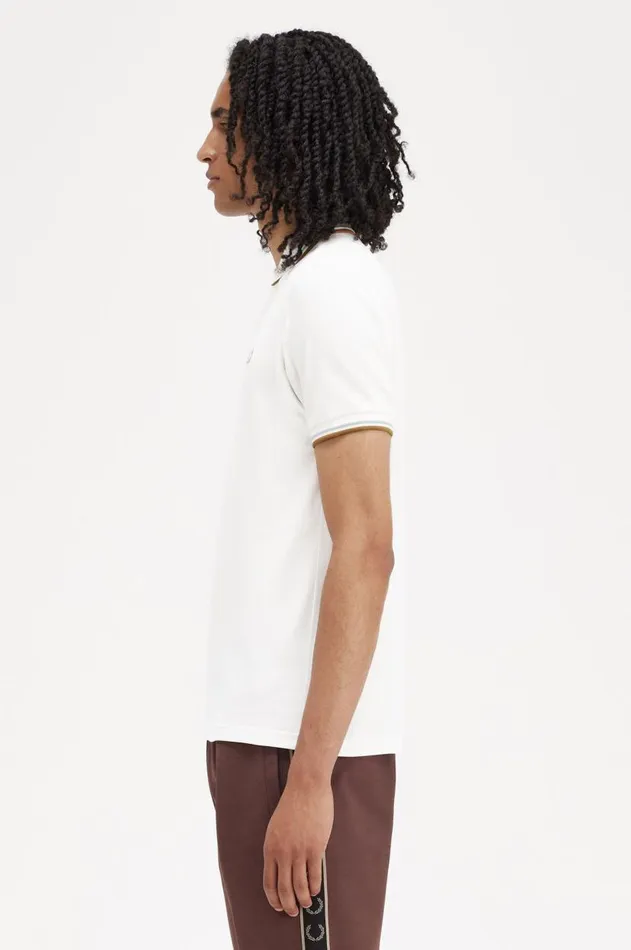 Men Polo Shirts Fred Perry M3600 Snow Whitesilver Bluedark Caramel