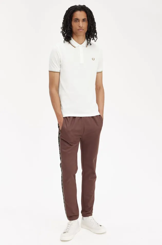 Men Polo Shirts Fred Perry M3600 Snow Whitesilver Bluedark Caramel