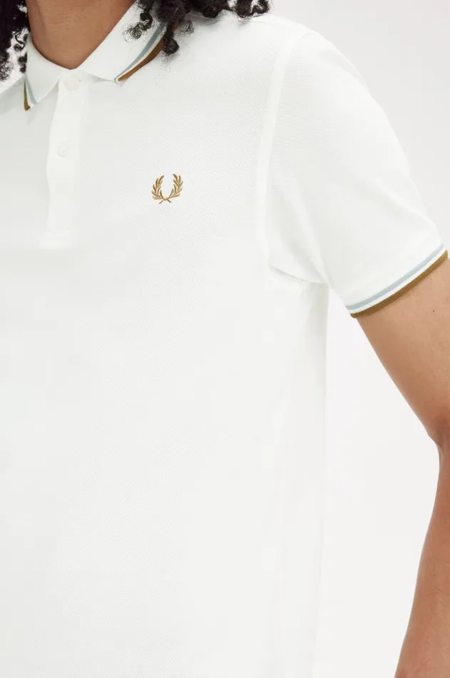 Men Polo Shirts Fred Perry M3600 Snow Whitesilver Bluedark Caramel