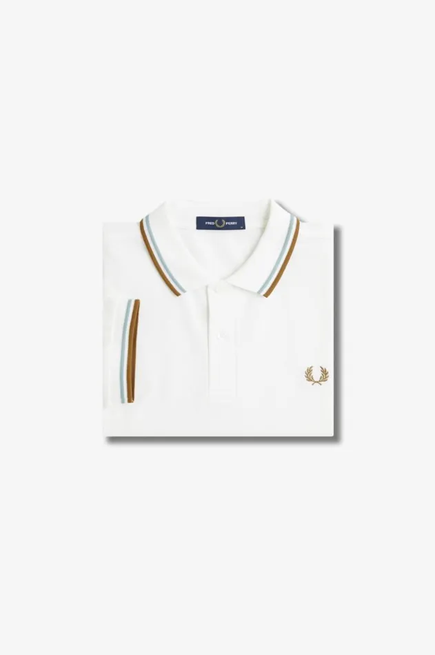 Men Polo Shirts Fred Perry M3600 Snow Whitesilver Bluedark Caramel