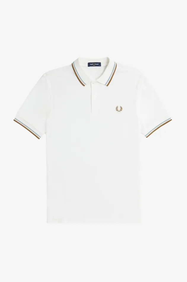 Men Polo Shirts Fred Perry M3600 Snow Whitesilver Bluedark Caramel