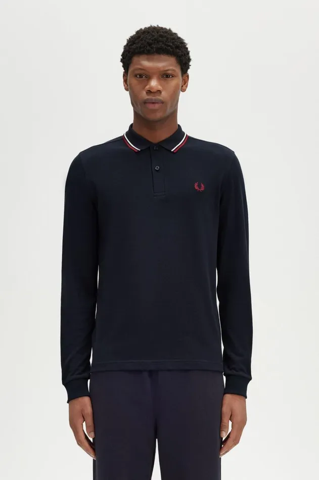 Men Polo Shirts Fred Perry M3636 Navysnow Whiteburnt Red